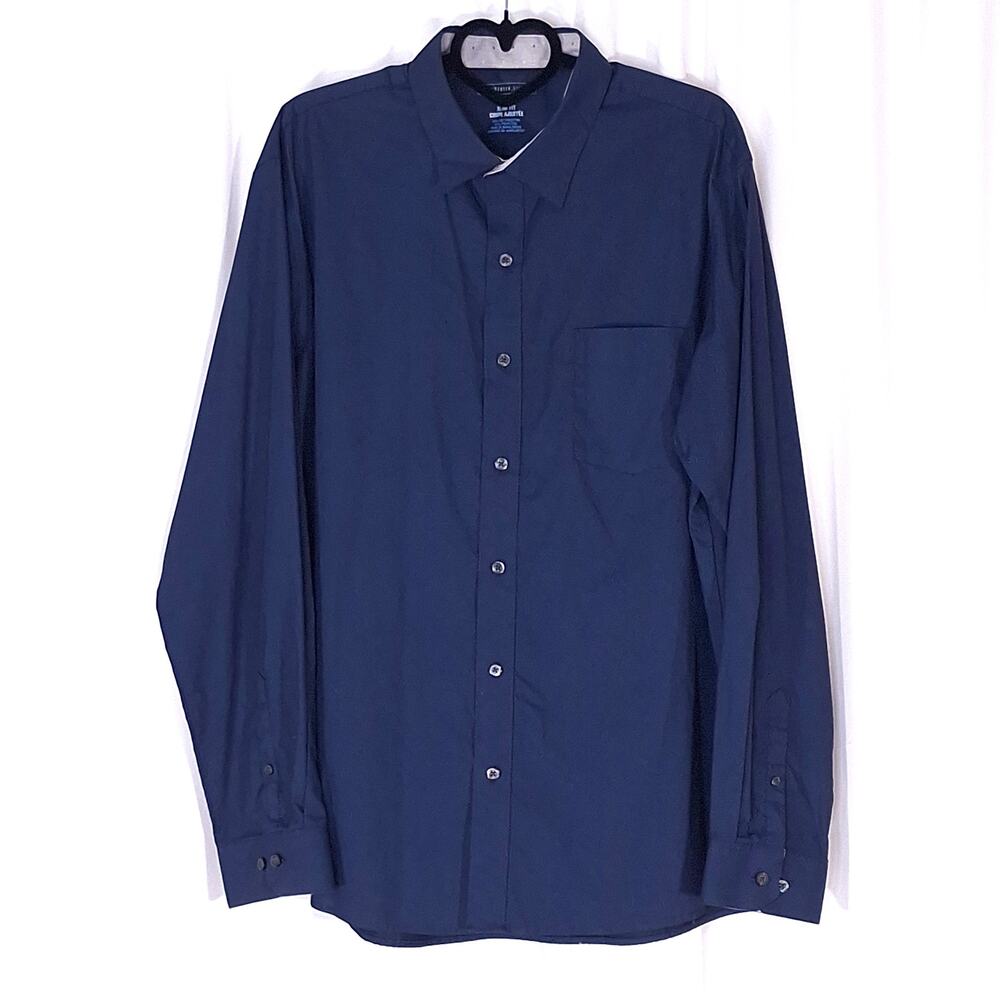 Van Heusen Men's Dress Shirt XL Slim Fit (18/36) Navy Blue Button Up Office